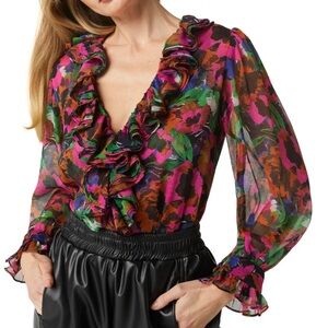 MISA Los Angeles ruffled blouse deep V Neck